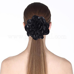 ポリエステルの花のブローチ  鉄のピン付き  ブラック  180~190x50~53mm&nbsp;JEWB-WH0021-54A
