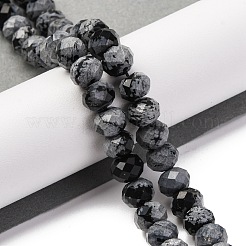 天然石スノーフレークオブシディアンビーズ連売り  多面カット  ロンデル  8x6mm  穴：1mm  約63~64個/連  14.96''~15.35''（38~39センチメートル）&nbsp;G-K380-A12-01