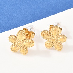 女性用フラワー304ステンレススチールネックレス＆スタッドピアスセット  イオンプレーティング（ip）  18KGP本金メッキ  12x13mm&nbsp;SJEW-K003-01G