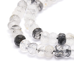 天然石ブラックルチルクォーツビーズ連売り  多面カット  ロンデル  5x3mm  穴：0.8mm  約106個/連  15.43''（39.2センチメートル）&nbsp;G-E569-H09