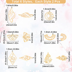 12個6スタイル201ステンレススチールペンダント  レーザー切断  混合図形  ゴールドカラー  18~45x20~36x1mm  穴：1.5~1.6mm  2個/スタイル&nbsp;STAS-SC0003-88