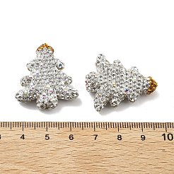 クリスマスツリーポリマークレイラインストーンビーズ  ビーズペンやジュエリーキーホルダー作りに使えるフォーカルビーズ  クリスタル  31x26x8mm  穴：2mm&nbsp;CLAY-NH0001-10B