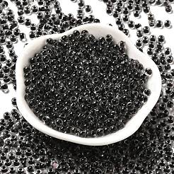 透明なガラスの丸いシードビーズ  色の内側  ラウンド  ブラック  6/0  4x3mm  穴：1.2mm  約161個/10g&nbsp;X1-SEED-B001-05A-08