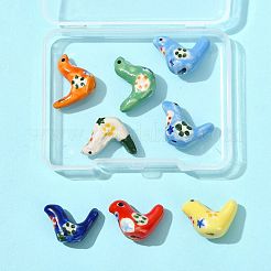 8個 7色ハンドメイドプリント磁器ビーズ  ピジョン  ミックスカラー  12.5~13x17~19x7~8.5mm  穴：1.5mm&nbsp;PORC-FS0001-39