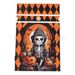 長方形のハロウィンキャンディビニール袋50個  スケルトンプリントのキャンディ巾着袋  ダークオレンジ  23.2x14.9x0.05cm&nbsp;ABAG-U001-01G