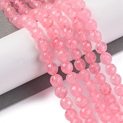 天然石マレーシアジェイドビーズ連売り  染め  多面カット  ラウンド  ピンク  6mm  穴：1mm  約58~60個/連  14.5インチ&nbsp;G-K288-6mm-14