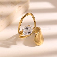 304ステンレススチールラインストーンオープンカフリング女性用  ラウンド  18KGP本金メッキ  内径：17.4mm&nbsp;WGC538A-01