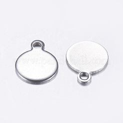 変色しにくい304ステンレススチールチャーム  フラットラウンド  空白タグのスタンプ  ステンレス鋼色  11x8x0.8mm  穴：1.2mm&nbsp;STAS-L198-23P
