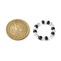 2 個 2 カラーアクリル & ガラスシードビーズストレッチリングセット女性用  白黒  内径：18.3~19.3mm  1pc /カラー&nbsp;RJEW-JR00593