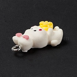 不透明樹脂ペンダント  プラチナ  ハート柄うさぎチャーム  ホワイト  23x12x6mm  穴：1.8mm&nbsp;RESI-M028-02H