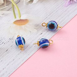 ナザールボンジュウ樹脂ビーズリンクコネクタ  合金デイジースペーサービーズと鉄のアイピン付き  ブルー  17x8mm  穴：2mm&nbsp;PALLOY-JF00650