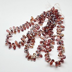 電気メッキガラスビーズセット  半分メッキ  多面カット  ティアドロップ  インディアンレッド  12x6mm  穴：1mm&nbsp;EGLA-A001-6x12mm-H20