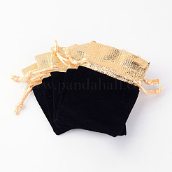 長方形のベルベットのジュエリーバッグ  ブラック  9x7cm&nbsp;X-TP-R001-7x9-01