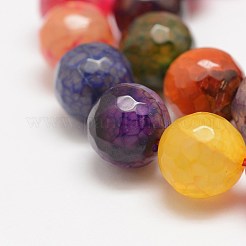 ファセット天然ドラゴン静脈はクラックル瑪瑙ビーズ連売りを発射します  ラウンド  染め＆加熱  カラフル  10mm  穴：1.5mm  約38個/連  14インチ（35.6cm）&nbsp;G-F447-10mm-F01