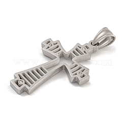 304ステンレスペンダント  ラインストーン付き  クロスチャーム  ステンレス鋼色  42x26x3mm  穴：7x5mm&nbsp;STAS-D110-14AS