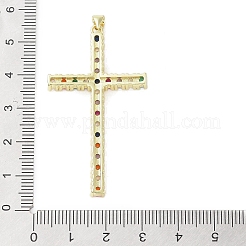 18k ゴールドメッキ真鍮製ガラスペンダント  クロス  カラフル  51x28x4mm  穴：3.1x2.8mm&nbsp;KK-A209-13G-01