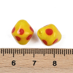手作りランプワークビーズ  水玉模様の双円錐  ゴールド  12.5~13x11mm  穴：1.8mm&nbsp;LAMP-H069-02B