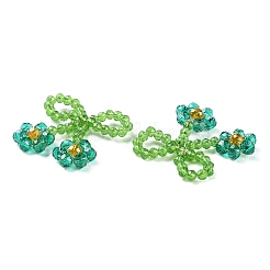 ガラスビーズのペンダント  銅線と  ちょう結び  ∥で∥  花  チャーム  ティール  25~27x25~28x5~5.5mm  穴：5.5x7.5mm&nbsp;GLAA-C028-08F