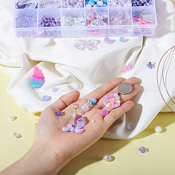 DIYのかわいい漫画のヘアバンドのブレスレット作成キット  マーメイド＆ウィング＆レインボーレジンペンダントを含む  キャンディー & ちょう結び & スター アクリル & プラスチック パール & ガラス シード ビーズ  鉄のヘアバンドパーツ  パープル  876個/セット&nbsp;DIY-TA0003-88