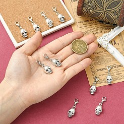 合金製スカルペンダント装飾10個  カニカン付き  アンティークシルバー  34mm&nbsp;HJEW-YW00204