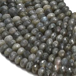 天然石ラブラドライトビーズ連売り  ロンデル  多面カット  9.5~10x6.5~7.5mm  穴：1mm  約54~57個/連  15.24~15.43''（38.7~39.2センチメートル）&nbsp;G-C280-A08-02