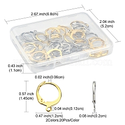 40個 2色 304ステンレススチール フレンチフックピアス金具  水平ループ付き  ゴールデン·ステンレス鋼色  14.5x12x2mm  穴：1.2mm  ピン：0.6mm  20個/カラー&nbsp;STAS-FS0001-24