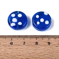 手作りランプワークビーズ  フラットラウンドと点  ブルー  15~16x7~9mm  穴：1.2~1.8mm&nbsp;LAMP-N040-02E