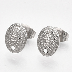 変色しない304ステンレススチールスタッドピアス金具  ピアスキャッチ/ピアスバックキャッチ付き  オーバル  ステンレス鋼色  9.5x7.5mm  穴：1mm  ピン：0.7mm&nbsp;STAS-S079-74B