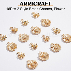 16個2スタイル真鍮チャーム  花  本物の14k＆18kゴールドメッキ  11~14.5x8.5~12x2~4mm  穴：1.2~1.5mm  8個/スタイル&nbsp;KK-AR0002-43