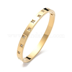 304ステンレススチール製キュービックジルコニア留めバングル（女性用）  イオンプレーティング（ip）  18KGP本金メッキ  内径：1-7/8インチ（4.8cm）&nbsp;BJEW-F506-01G