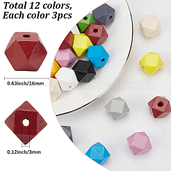36個12色ウッドビーズ  八角形  ミックスカラー  16mm  穴：3mm  3個/カラー&nbsp;WOOD-SP0001-52B