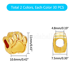 チベットスタイルの亜鉛合金犬の足跡ヨーロッパのビーズ  鉛フリー＆カドミウムフリー  ミックスカラー  11x10.6x7.5mm  穴：4.8mm  2色  30個/カラー  60個/箱&nbsp;MPDL-PH0001-07-RS