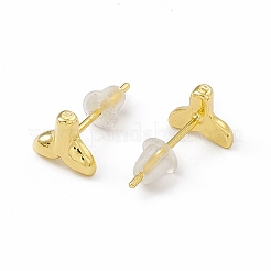 女性のための真鍮のクジラの尾の形のスタッドピアス  18KGP本金メッキ  6x7mm  ピン：0.8mm&nbsp;EJEW-P211-04G