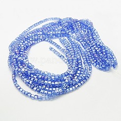 電気メッキガラスビーズセット  ABカラーメッキ  多面カット  キューブ  ライトブルー  7~8x7~8x7~8mm  穴：1.5mm  約97~100個/連  70~71cm&nbsp;X-EGLA-D018-8x8mm-61