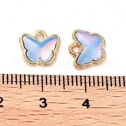 ラックメッキ合金ガラスチャーム  蝶  ゴールドカラー  ライトスカイブルー  9x9.5x3.5mm  穴：1mm&nbsp;FIND-Q099-07G-04