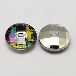 台湾アクリルラインストーンボタン  多面カット  2穴  ディスク  カラフル  10x4mm  穴：1mm&nbsp;BUTT-F022-10mm-13