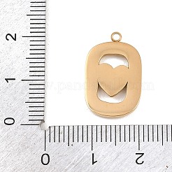 304ステンレスペンダント  楕円形、ハートチャーム付き  ラインストーン付き  ゴールドカラー  20x12.5x2mm  穴：1.5mm&nbsp;STAS-H249-07G