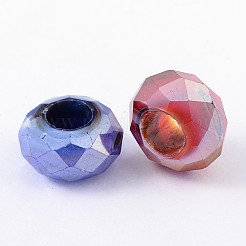 ガラスヨーロピアンビーズ  大穴ビーズ  芯金がない  多面カット  ロンデル  ミックスカラー  14x8mm  穴：5mm&nbsp;GDA010-M