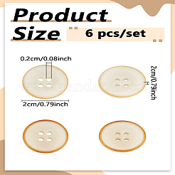 6穴木製シェルボタン4個  フラットラウンド  古いレース  20x4mm  穴：2mm&nbsp;BUTT-LP0001-82