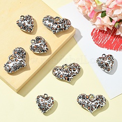 8個2色アクリルパーツ  ハート型でヒョウ柄  カン付き  銀  27x24.5~39.5x11.5~13mm  穴：2.5~4.5x5mm  4個/スタイル&nbsp;OACR-YW0002-55
