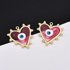 合金エナメルチャーム  ゴールドカラー  ナザールボンジュウ付きハート  ミックスカラー  33x33x3mm  穴：1.6mm&nbsp;ENAM-F143-13-G