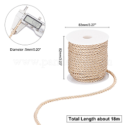 ポリエステル3重コード  スプールで  ツイストロープ  DIYコードジュエリーのパーツ  ナバホホワイト  5mm  スプール：82x83mm  約18m /ロール&nbsp;OCOR-WH0033-17A