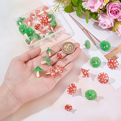 36個6スタイルのプラスチックペンダント  アクリルと金メッキの真鍮ループ付き  キノコ  ミックスカラー  18~23x15~23mm  穴：1.5mm  6個/スタイル&nbsp;KY-ME0001-05
