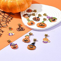 ハロウィンテーマの合金エナメル＆樹脂ヨーロピアンダングルチャーム  カボチャ  ゴールドカラー  26~45mm  12個/セット&nbsp;PALLOY-FZ00014