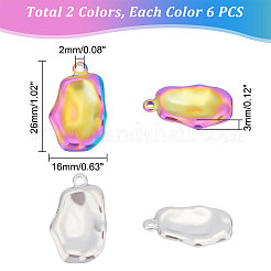 12個2色304ステンレスペンダント  ナゲット  ミックスカラー  26x16x3mm  穴：2mm  6個/カラー&nbsp;STAS-UN0039-62