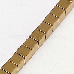 電気メッキ磁気無し合成ヘマタイトビーズ連売り  キューブ  グレードAAAA  黄金メッキ  2x2x2mm  穴：0.8mm  約163個/連  16インチ&nbsp;G-J170A-2x2mm-07