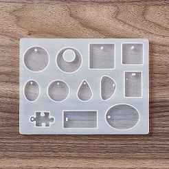 幾何学的な形とパズルのピースのペンダント シリコン型  レジン型  UVレジンDIY用  エポキシ樹脂イヤリングジュエリー作り  ホワイト  114x153x7mm  穴：2mm  2mm  3x2mm  内径：4x2mm&nbsp;DIY-D076-03
