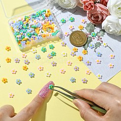 200個の樹脂カボション  ネイルアートの装飾の付属品  花  ミックスカラー  7x7.5x3.5mm&nbsp;FIND-CJ0001-99