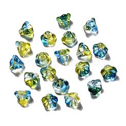 透明なチェコのガラスビーズ  ツートン  花  きいろ  10x8mm  穴：2mm  約120個/袋&nbsp;GLAA-G070-05D-05