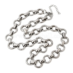 13mm 304ステンレススチールのテクスチャ加工ラウンドリングリンクチェーンネックレス  変色しない  ステンレス鋼色  17.68インチ（44.9cm）&nbsp;NJEW-P349-01B-P